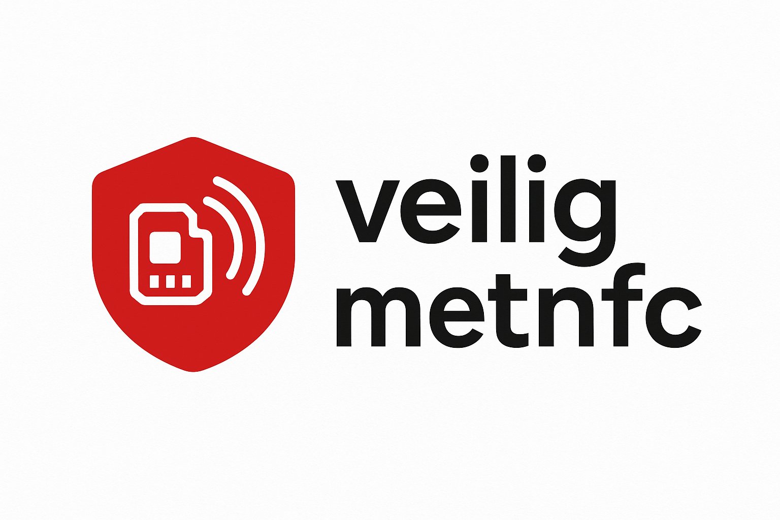Logo Veilig met NFC: rood schild met witte NFC-chip en drie signaalgolven