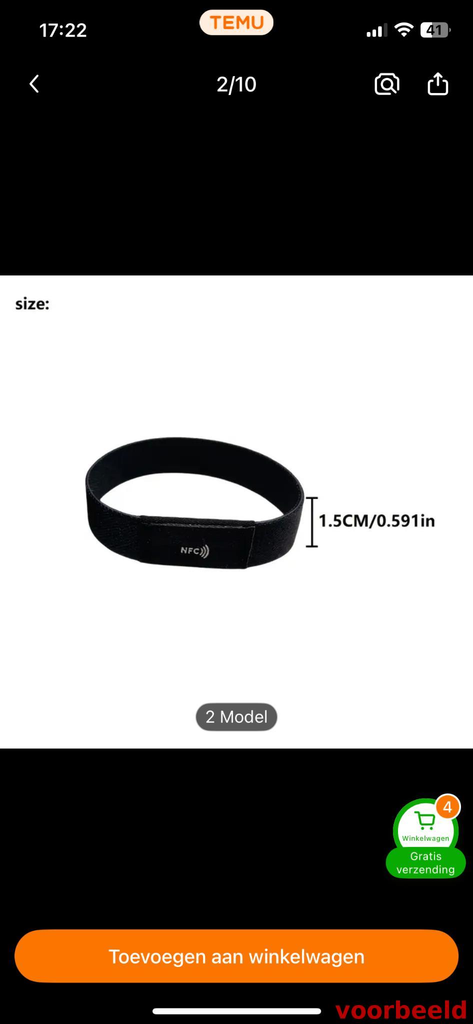 Afmetingen van de NFC-armband