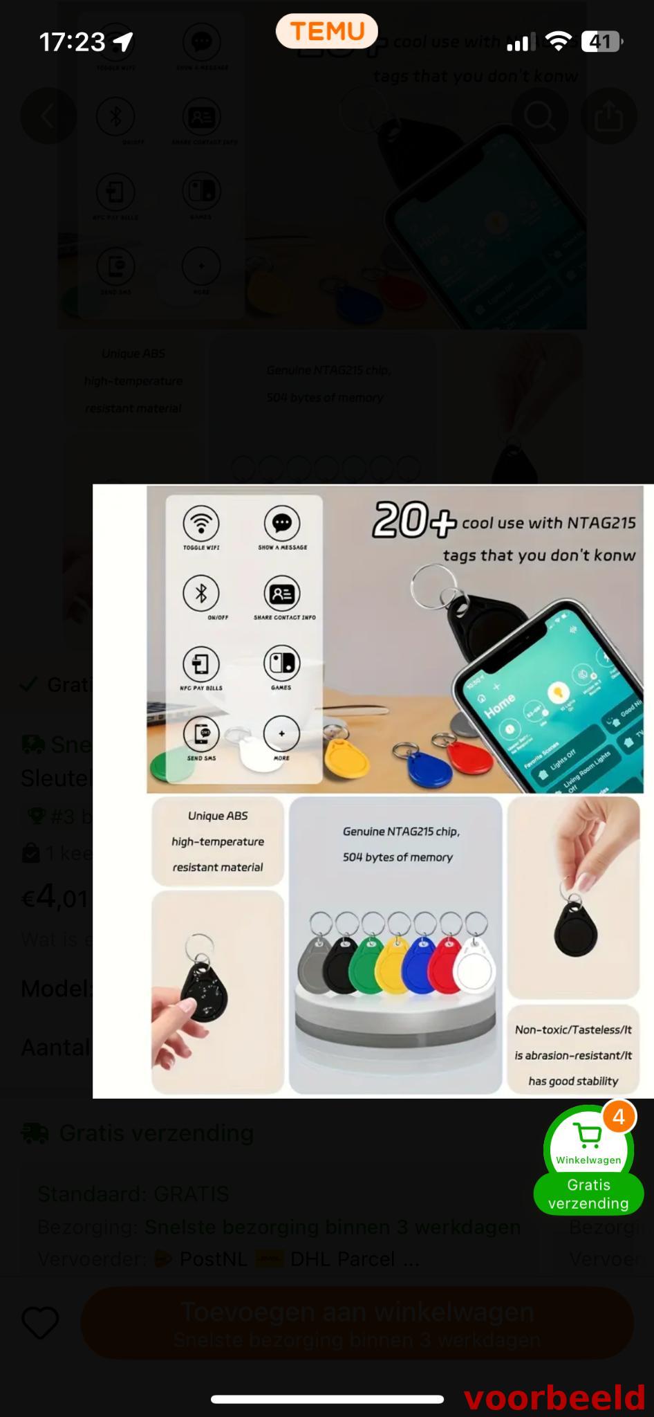 Zwarte sleutelhanger met NFC-chip